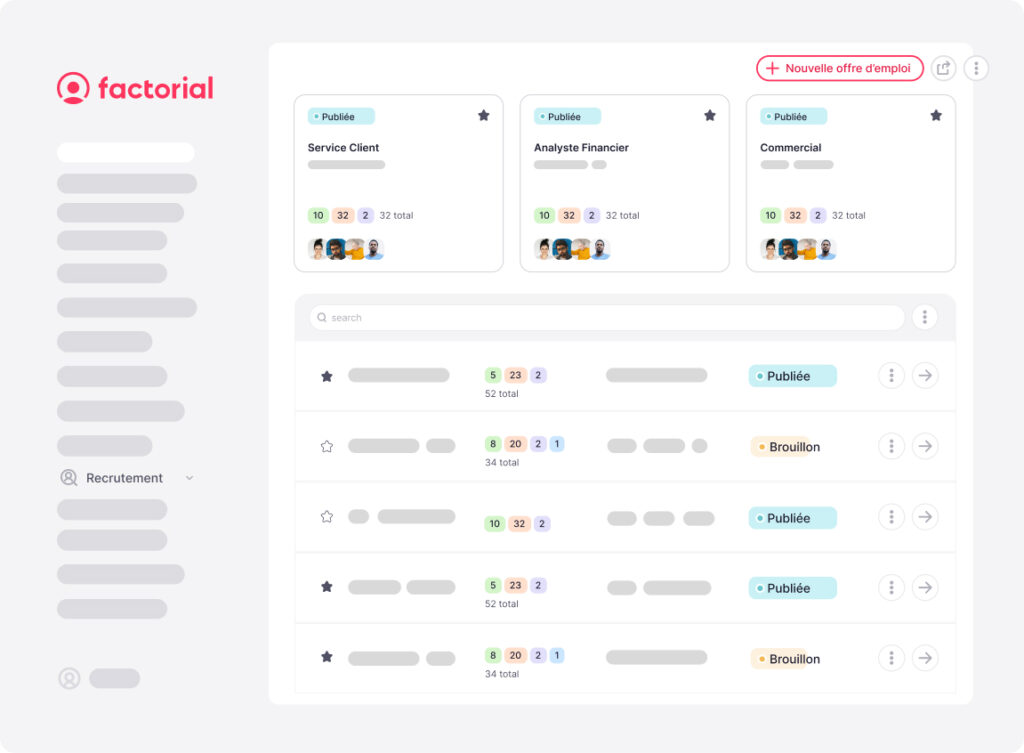 tableau de bord du logiciel de gestion des ressources humaines Factorial