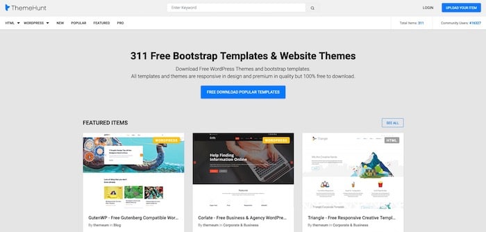 Themehunt, site de templates bootstrap gratuits