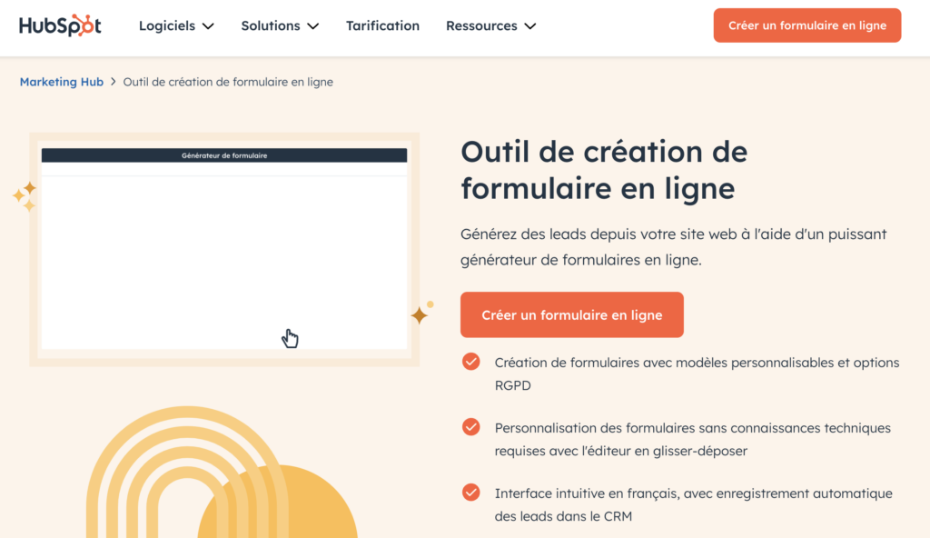 Outil de formulaire no code d'Hubspot