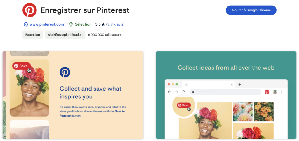 Extension Chrome bouton enregistrer Pinterest