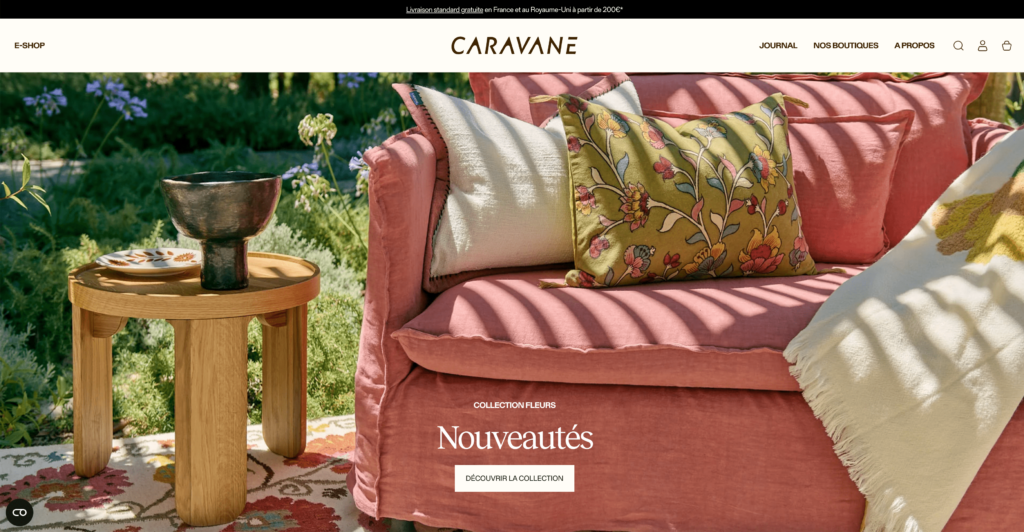 Page d'accueil du site Shopify Caravane