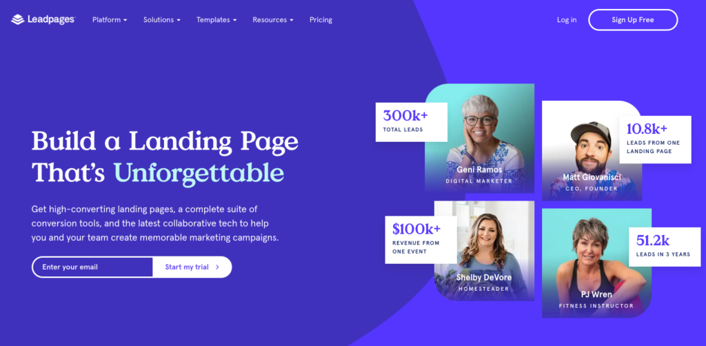 outil creation landing page leadpages