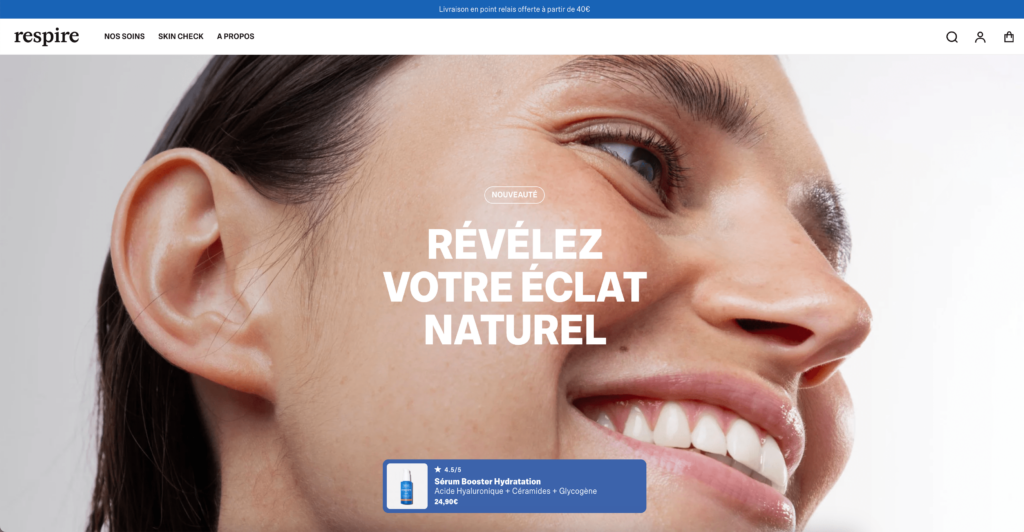 Page d'accueil du site Shopify Respire