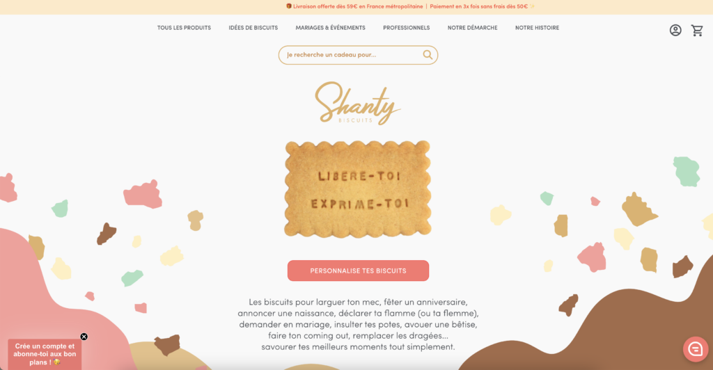 Page d'accueil du site Shopify Shanty Biscuits