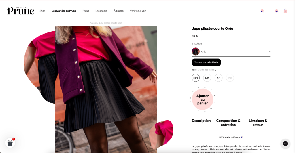 Page d'accueil du site Shopify Les petites jupes de Prune