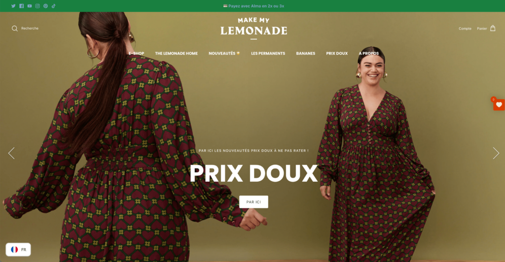 Page d'accueil du site Shopify Make my lemonade