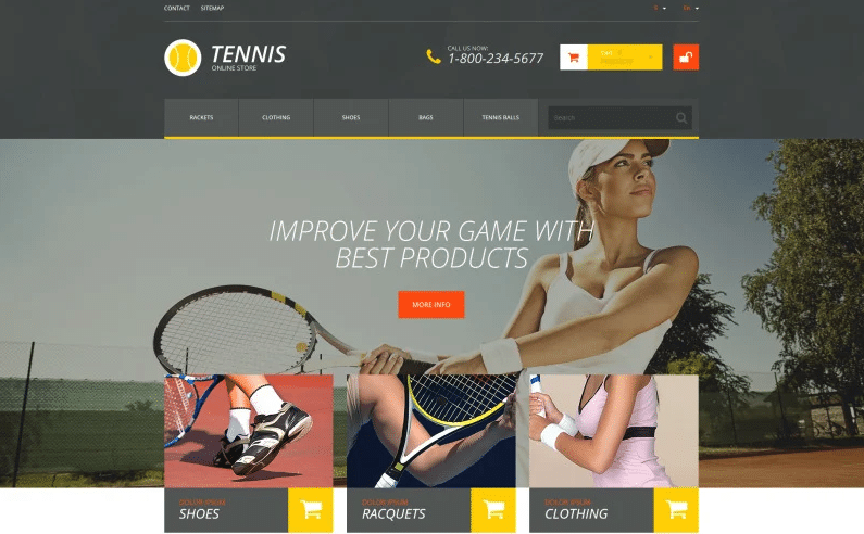 Theme PrestaShop gratuit Tennis Accessories pour le sport