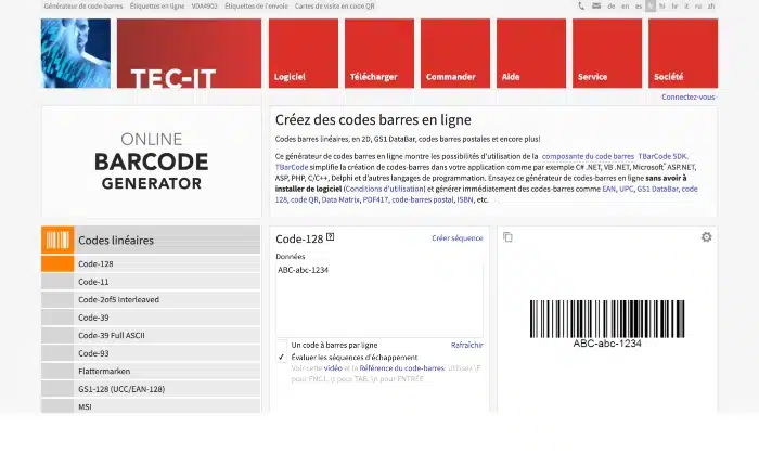 Étiquette code barre, code barre en ligne
