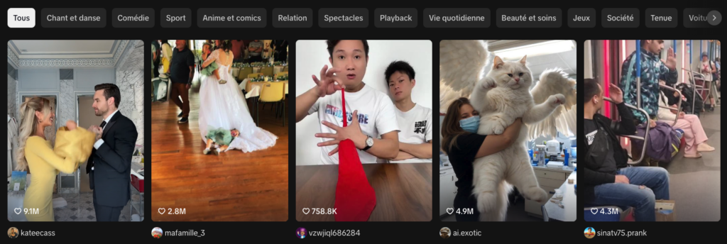 Capture d'écran de la page d'accueil de TikTok