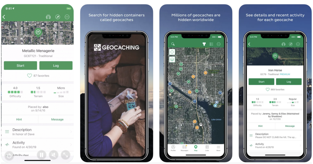 Interface de l'application Geocaching