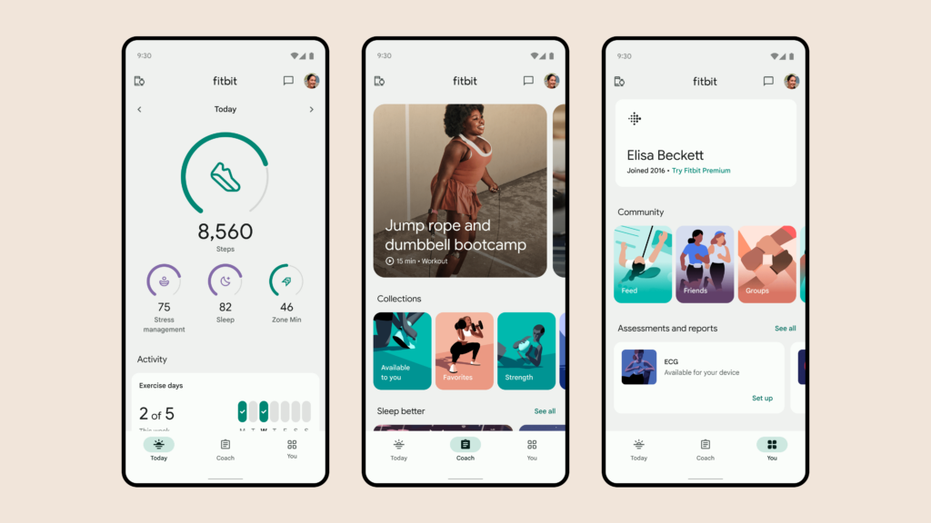 Interface de l'application de suivi de l'activité physique Fitbit