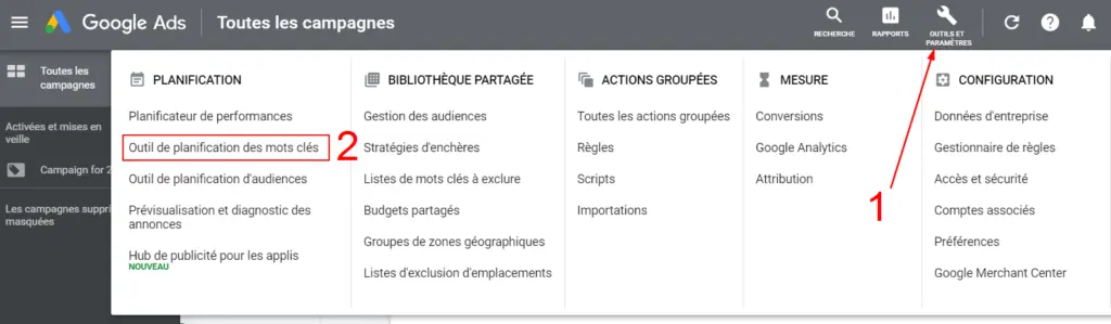 Google keyword shop planner francais