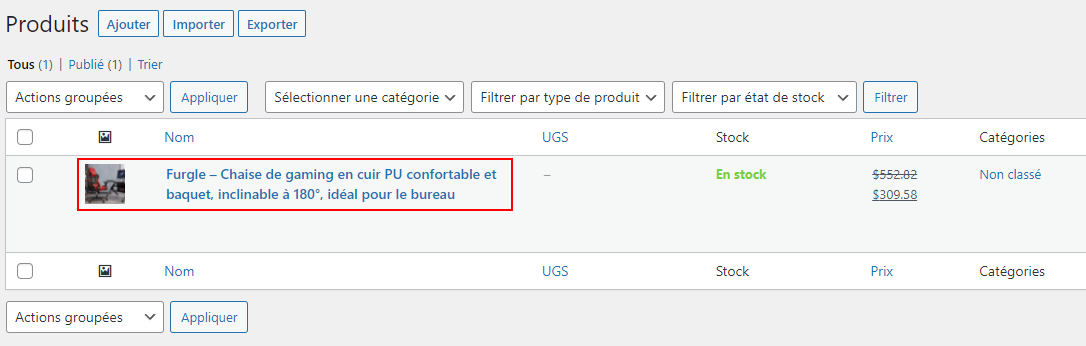 Produit Woocommerce